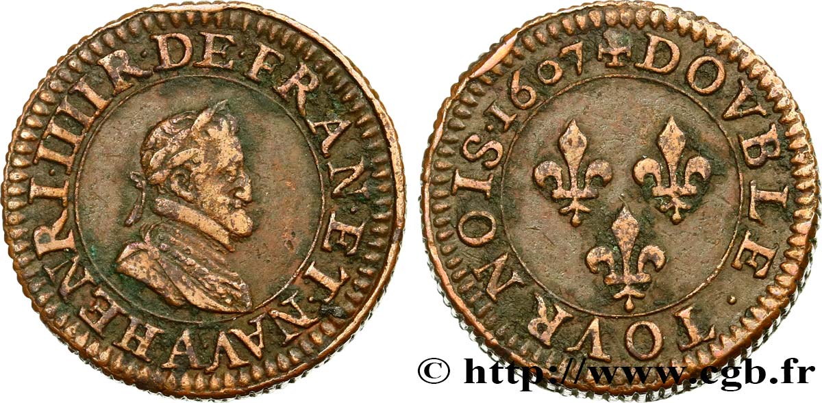 HENRI IV LE GRAND Piéfort du double tournois de poids quadruple 1607 Paris TTB
