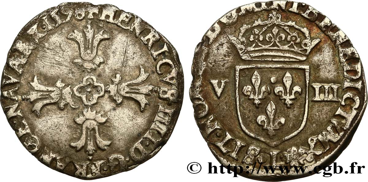 HENRI IV LE GRAND Huitième d écu, croix feuillue de face 1598 Bayonne TTB