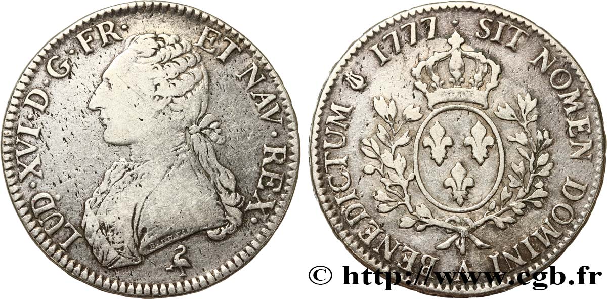 LOUIS XVI Écu aux branches d olivier 1777 Paris TB+