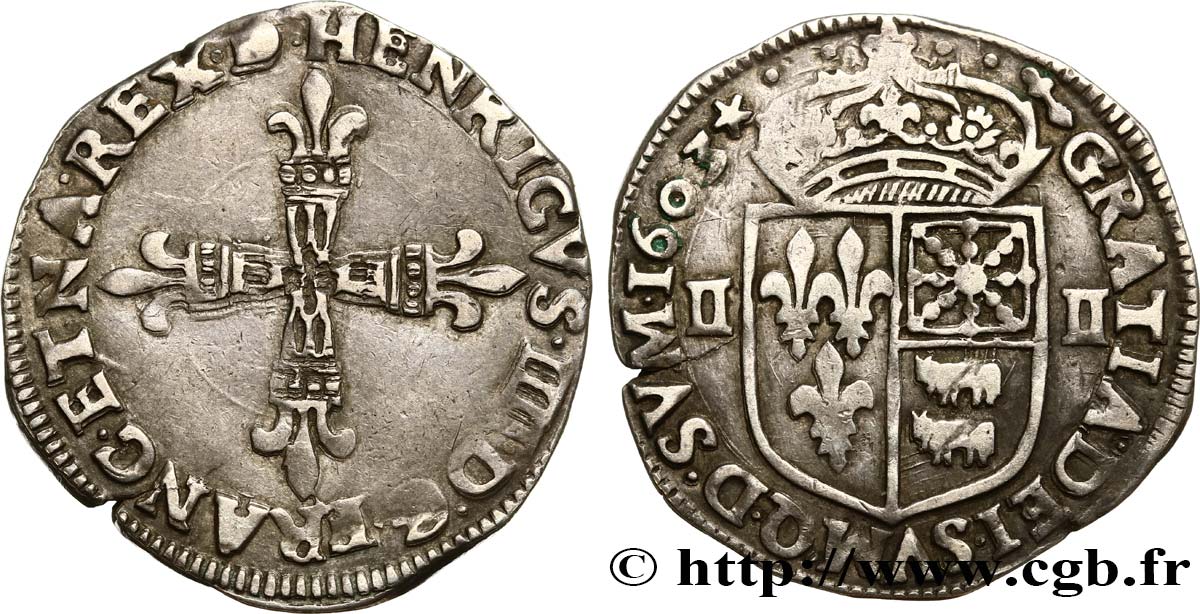 HENRY IV Quart d écu de Béarn 1603 Pau XF