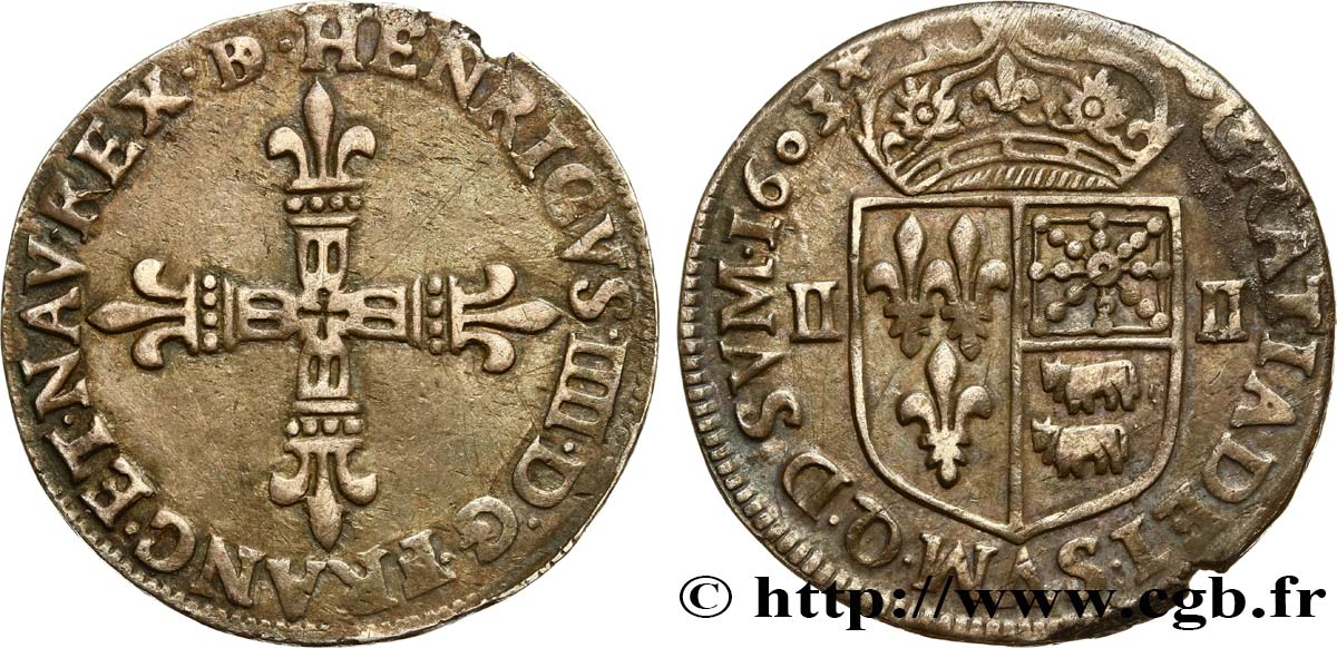 HENRI IV LE GRAND Quart d écu de Béarn 1603 Pau TTB