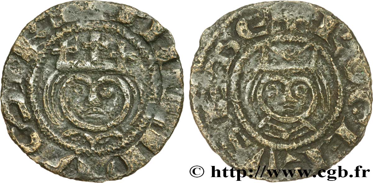 PHILIPPE II AUGUSTE ET ROGER II DE ROSOI Denier c. 1180-1201 Laon TB+