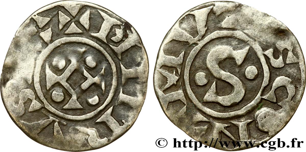 PHILIP I OF France Denier, 2e type n.d. Mâcon VF