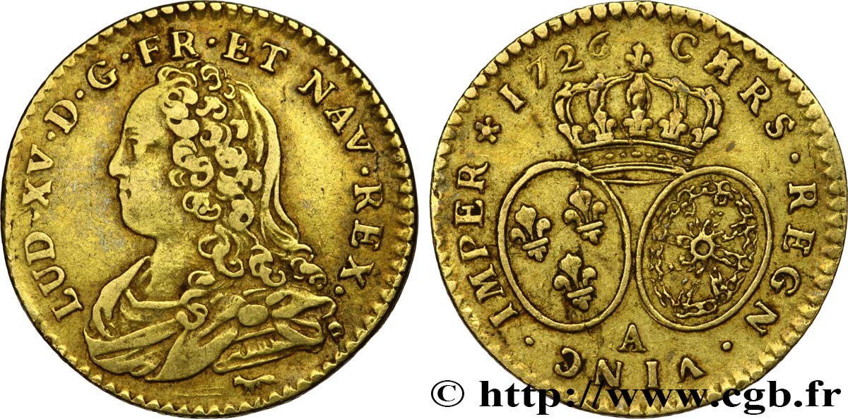 LOUIS XV DIT LE BIEN AIMÉ Demi-louis d or aux écus ovales, buste habillé 1726 Paris TB+