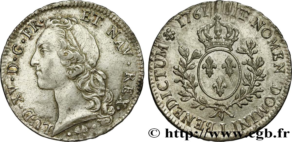 LOUIS XV  THE WELL-BELOVED  Écu aux branches d’olivier, tête ceinte d’un bandeau 1761 Bayonne AU/MS