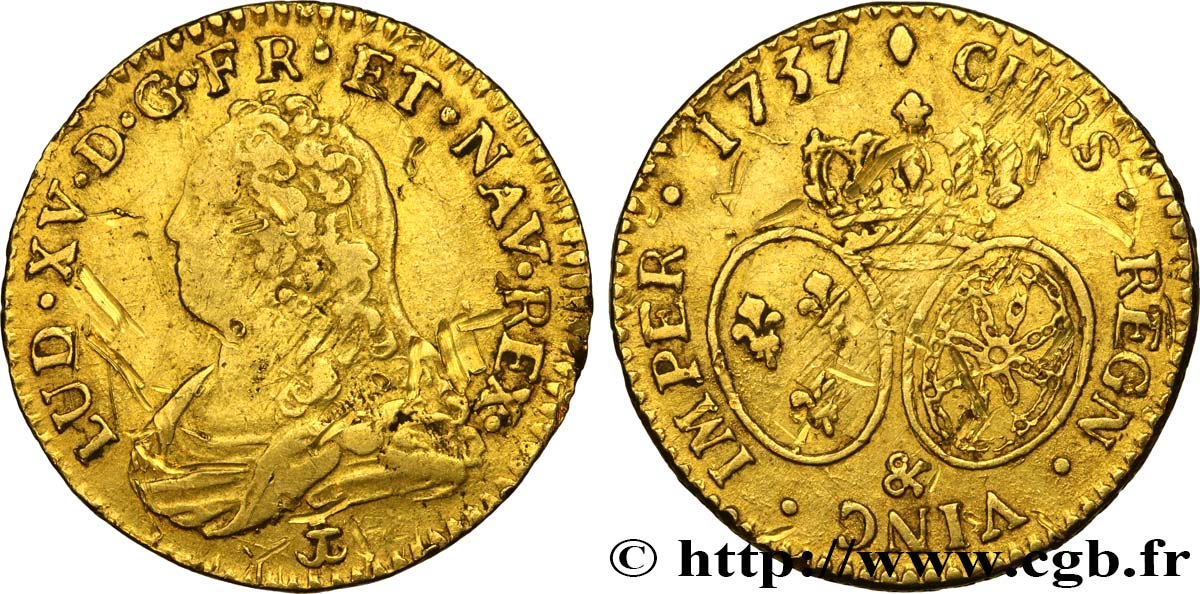 LOUIS XV DIT LE BIEN AIMÉ Louis d or aux écus ovales, buste habillé 1737 Aix-en-Provence TB/TB+