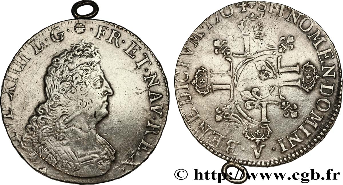 LOUIS XIV  THE SUN KING  Écu aux huit L, 2e type 1704 Troyes q.BB