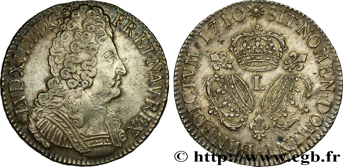LOUIS XIV  THE SUN KING  Écu aux trois couronnes 1710 Bayonne AU