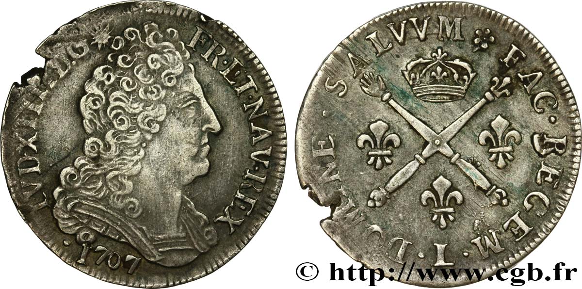 LOUIS XIV  THE SUN KING  20 sols aux insignes 1707 Bayonne MBC