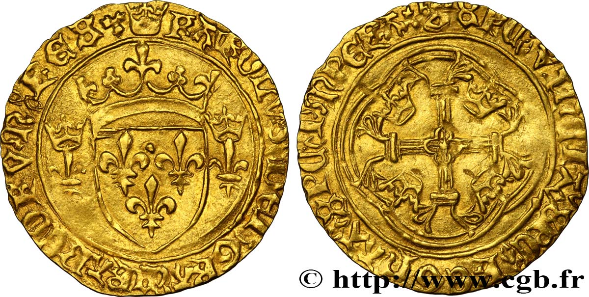 CHARLES VII  THE WELL SERVED  Écu d or à la couronne ou écu neuf 12/08/1445 Limoges q.SPL