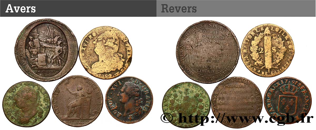 LOTES Lot de cinq monnaies de la Révolution française n.d. s.l. RC+