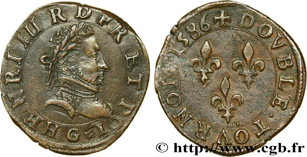 HENRI III Double tournois, type de Poitiers 1586 Poitiers TTB+