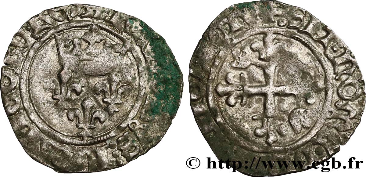 HEIR APPARENT, CHARLES, REGENCY - COINAGE IN THE NAME OF CHARLES VI Gros dit  florette  n.d. Tours VF