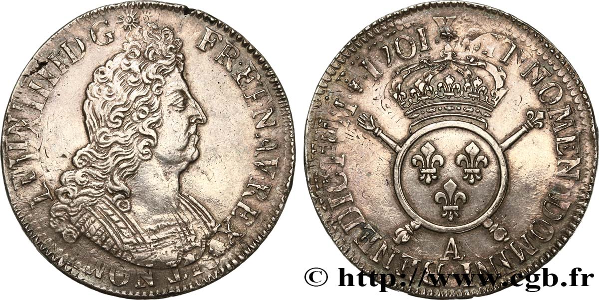 LOUIS XIV  THE SUN KING  Écu aux insignes 1701 Paris SS