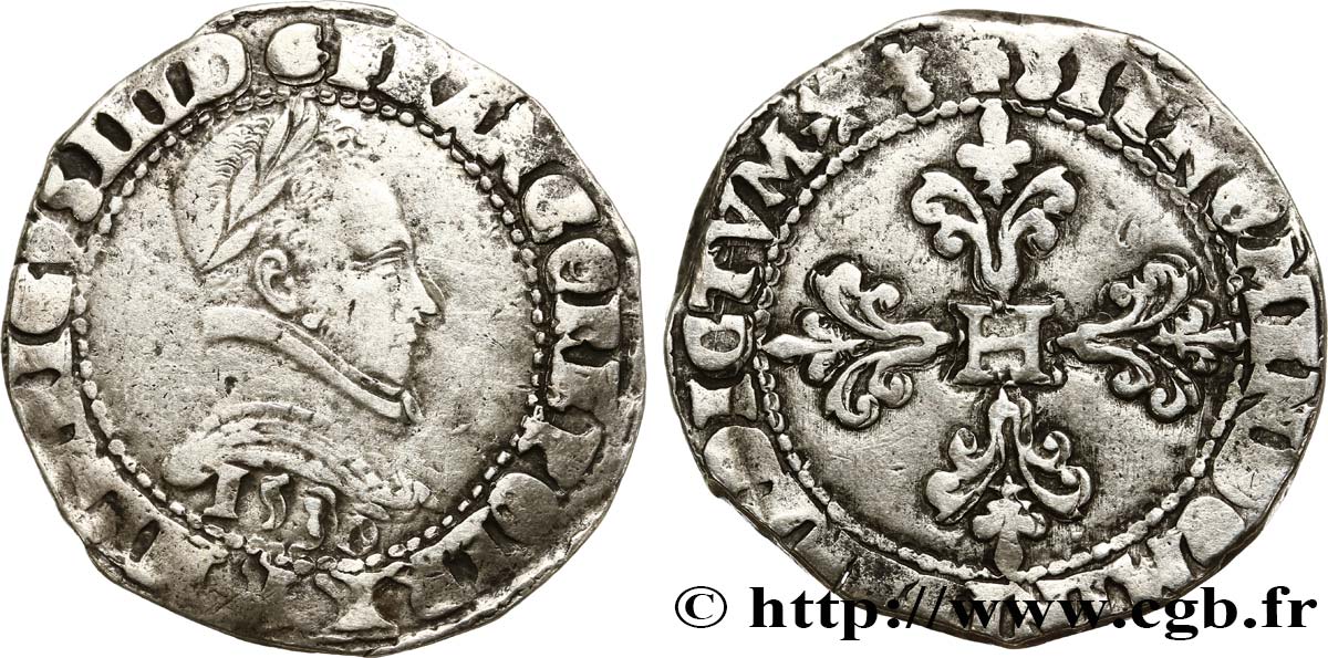 HENRI III Franc au col plat 1580 Bayonne TB+/TB