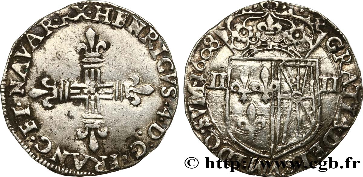 HENRI IV LE GRAND Quart d écu de Navarre 1608 Saint-Palais TTB