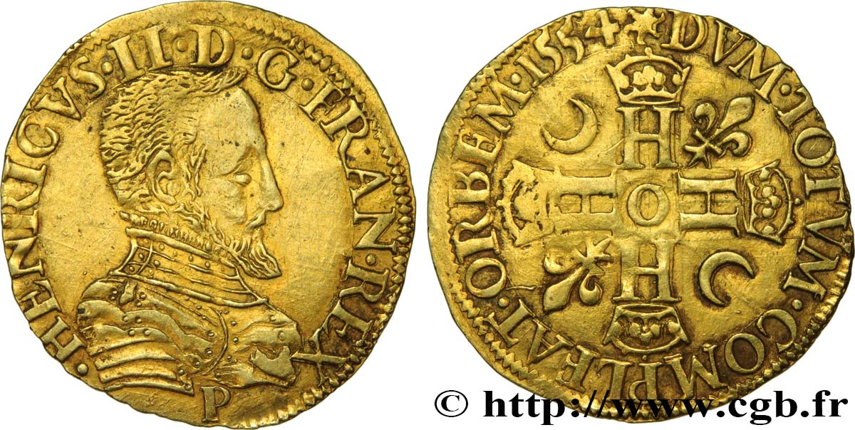 HENRI II Henri d or, 1er type, faux d’époque 1554  TTB+