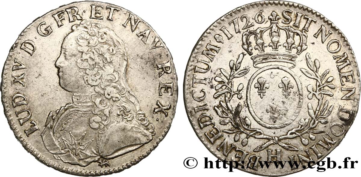 LOUIS XV DIT LE BIEN AIMÉ Écu aux branches d olivier, buste habillé 1726 La Rochelle  TTB