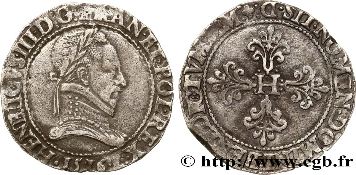HENRI III Franc au col plat 1576 Lyon TB+