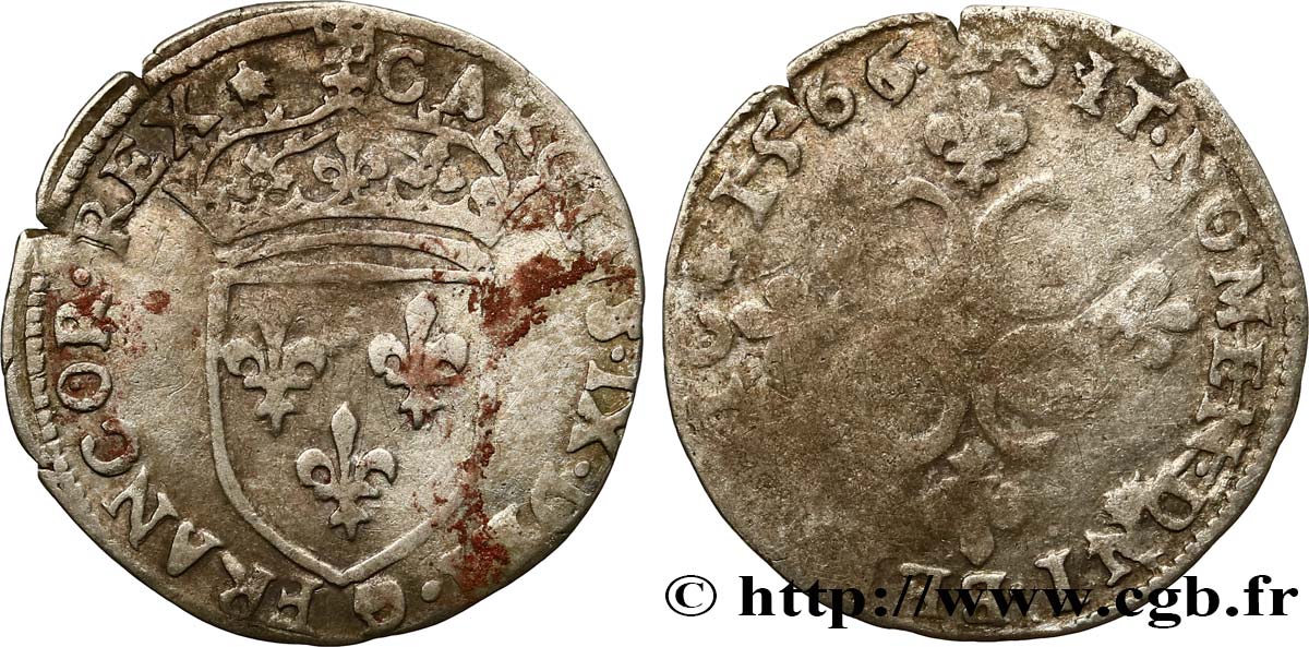 CHARLES IX Sol parisis , 1er type 1566 Rennes BC