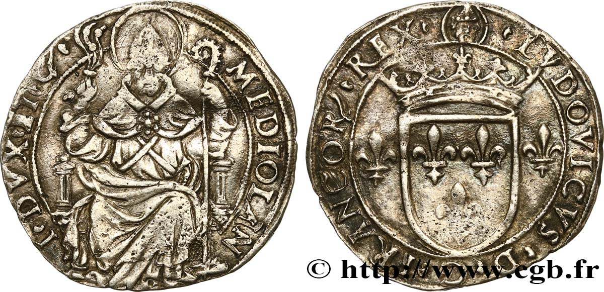 ITALY - DUCHY OF MILAN - LOUIS XII Gros royal de six sous c. 1500-1512 Milan MBC