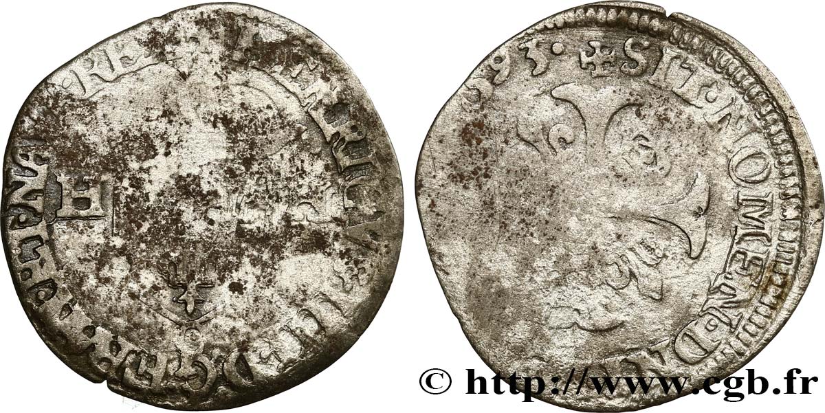 HENRY IV Douzain aux deux H, 2e type 1593 Saint-Lô BC