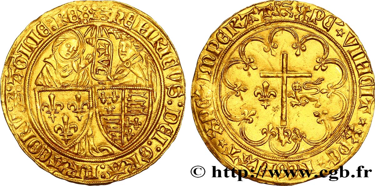 HENRY VI DE LANCASTRE - ROI DE FRANCE (1422-1453) - ROI D ANGLETERRE (1422-1461) et (1470-1471) Salut d or n.d. Rouen TTB+