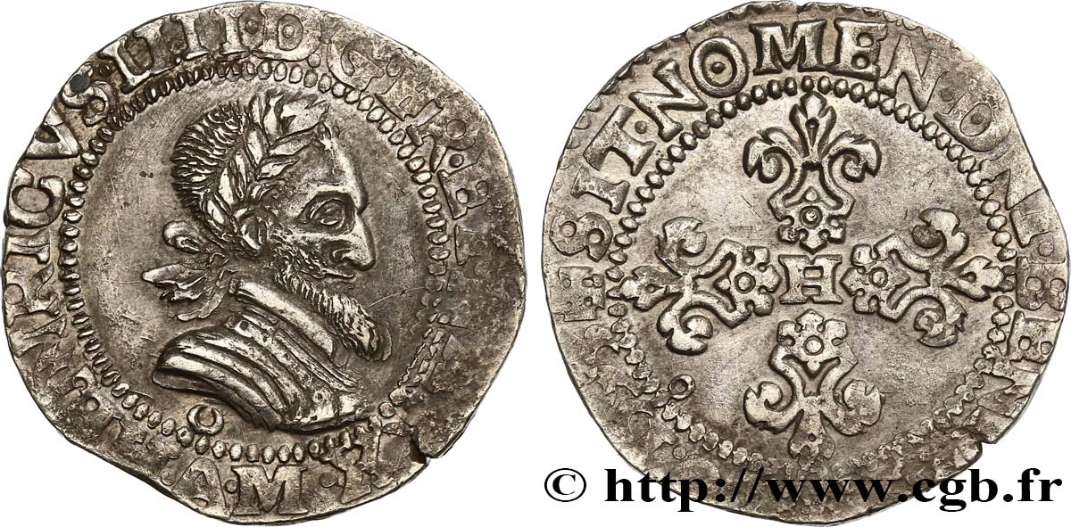 HENRY IV Demi-franc, type de Melun 1593 Melun AU