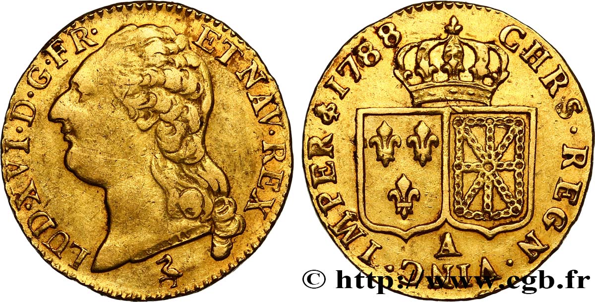 LOUIS XVI Louis d or aux écus accolés 1788 Paris MBC/MBC+