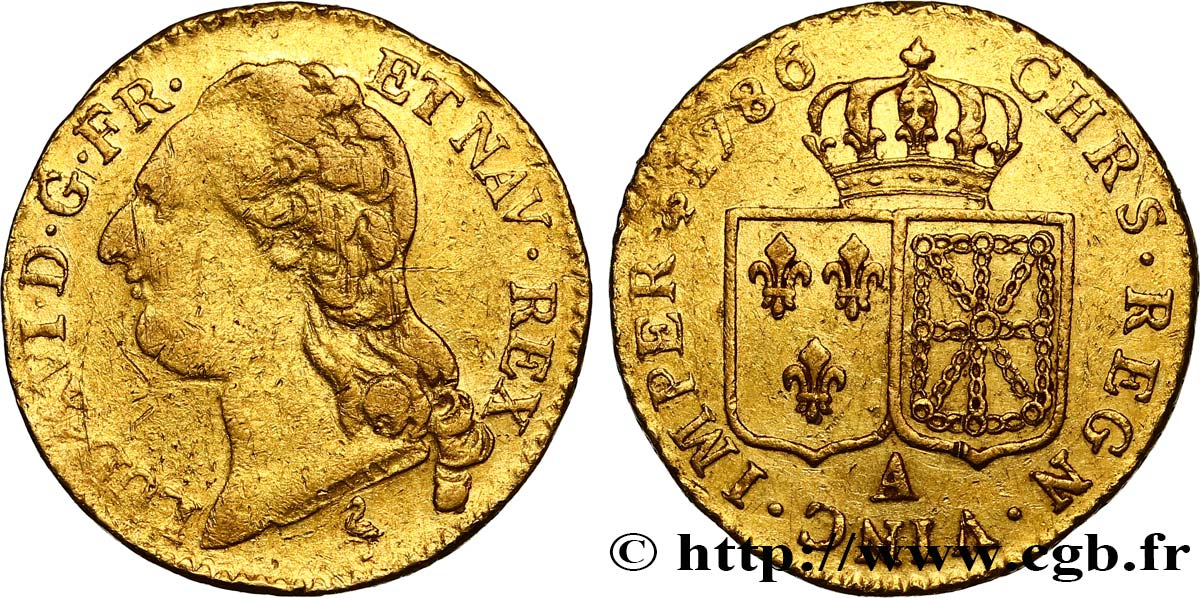 LOUIS XVI Louis d or aux écus accolés 1786 Paris TB+