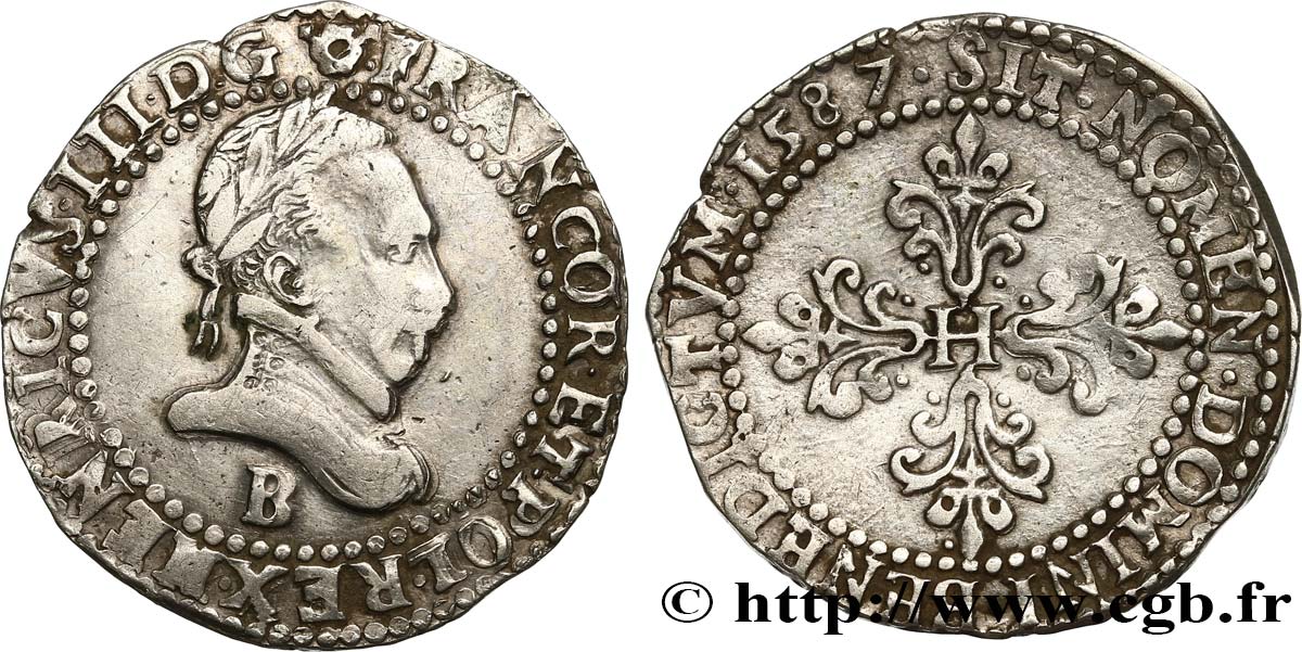 HENRY III Demi-franc au col plat 1587 Rouen SS/fVZ
