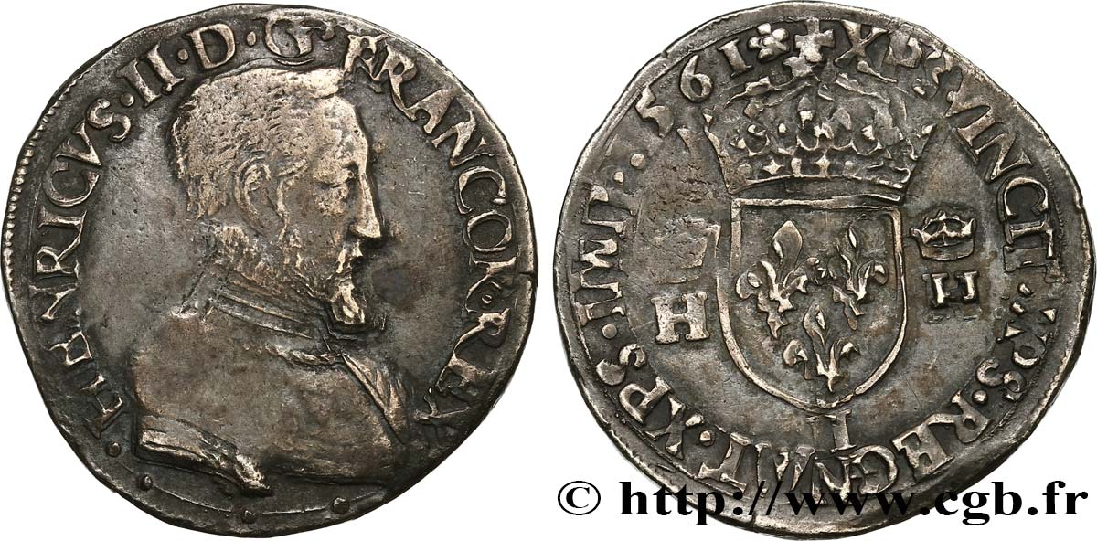 CHARLES IX. COINAGE AT THE NAME OF HENRY II Teston à la tête nue, 1er type 1561 Limoges q.BB