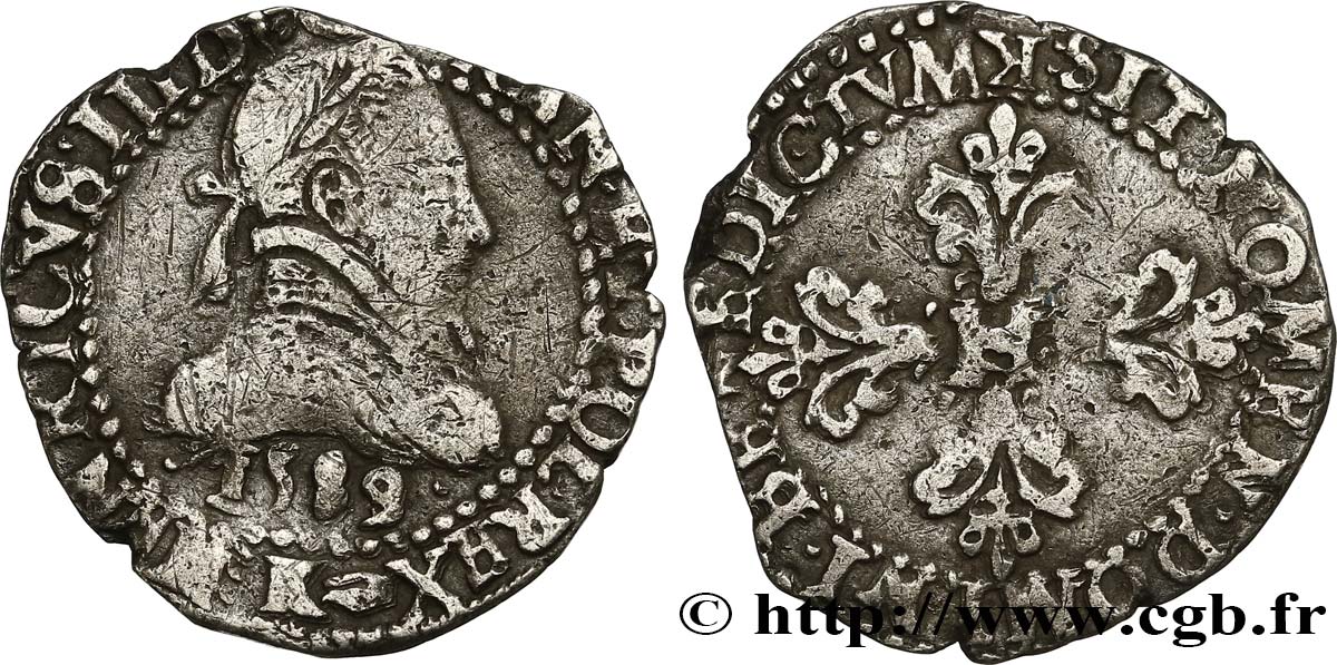 HENRY III Quart de franc au col plat 1589 Bordeaux BC