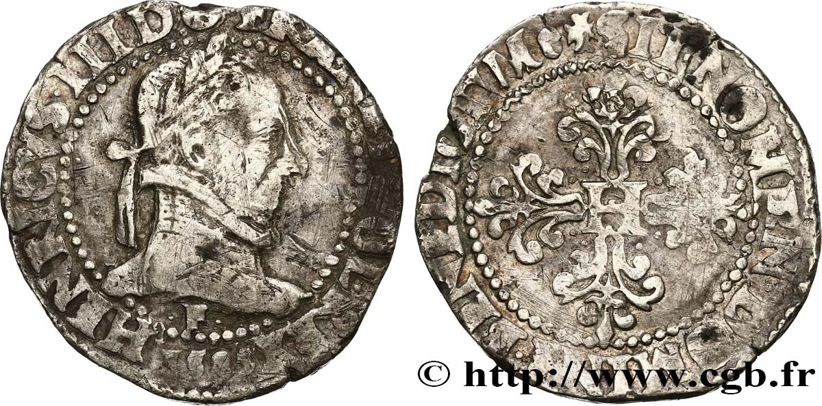 HENRI III Franc au col plat 1585 Angers TB