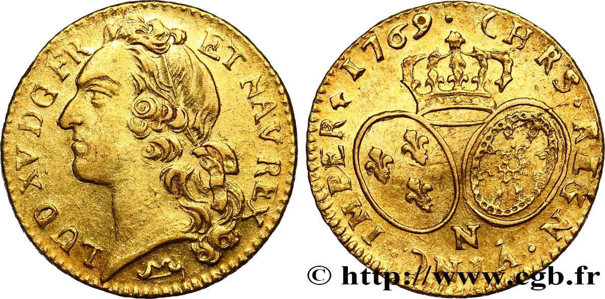 LOUIS XV DIT LE BIEN AIMÉ Louis d’or aux écus ovales, tête ceinte d’un bandeau 1769 Montpellier TTB/TTB+