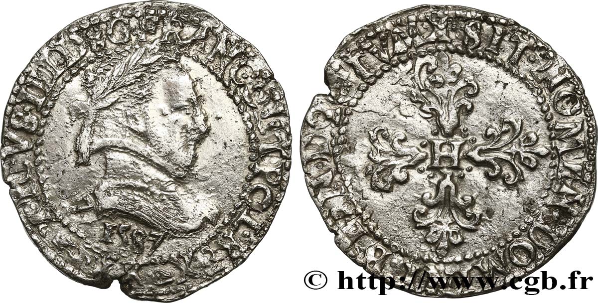 HENRY III Demi-franc au col plat 1587 Bordeaux VF