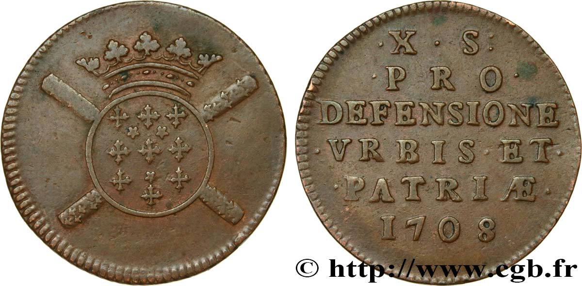 FLANDRE - SIÈGE DE LILLE Dix sols, monnaie obsidionale 1708 Lille MBC