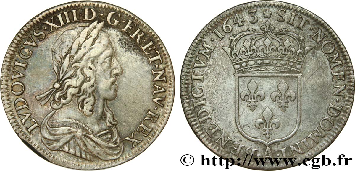 LOUIS XIII LE JUSTE Demi-écu, buste drapé et cuirassé (2e buste de Jean Warin) 1643 Paris, Monnaie de Matignon TTB