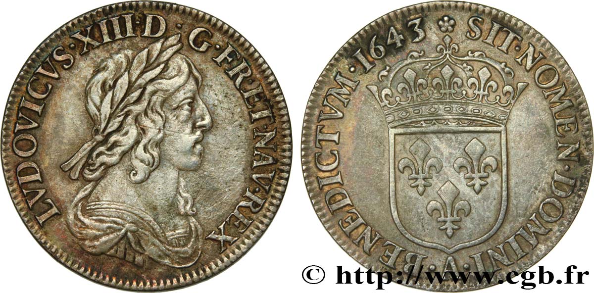 LOUIS XIII LE JUSTE Quart d écu, buste drapé et cuirassé (2e buste de Jean Warin) 1643 Paris, Monnaie de Matignon TTB