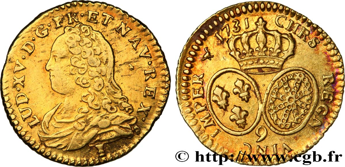 LOUIS XV DIT LE BIEN AIMÉ Demi-louis d or aux écus ovales, buste habillé 1731 Rennes TTB/TTB+