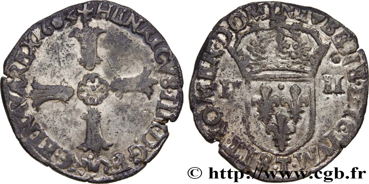 HENRY IV Quart d écu, croix feuillue de face 1603 Nantes BC+