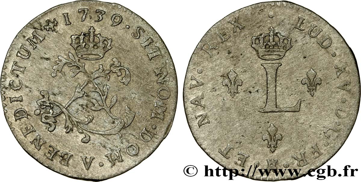 LOUIS XV DIT LE BIEN AIMÉ Double sol de billon 1739 Troyes TTB