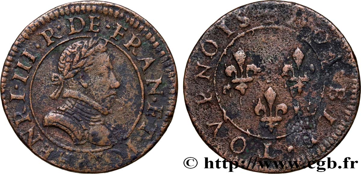 HENRI III Double tournois, 1er type de Paris n.d. Paris, Moulin des Étuves TB