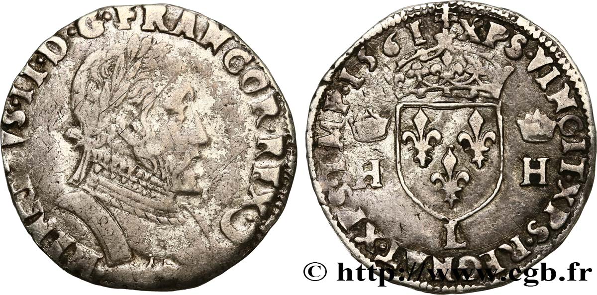 CHARLES IX COINAGE IN THE NAME OF HENRY II Demi-teston au buste lauré, 2e type 1561 Bayonne VF/VF