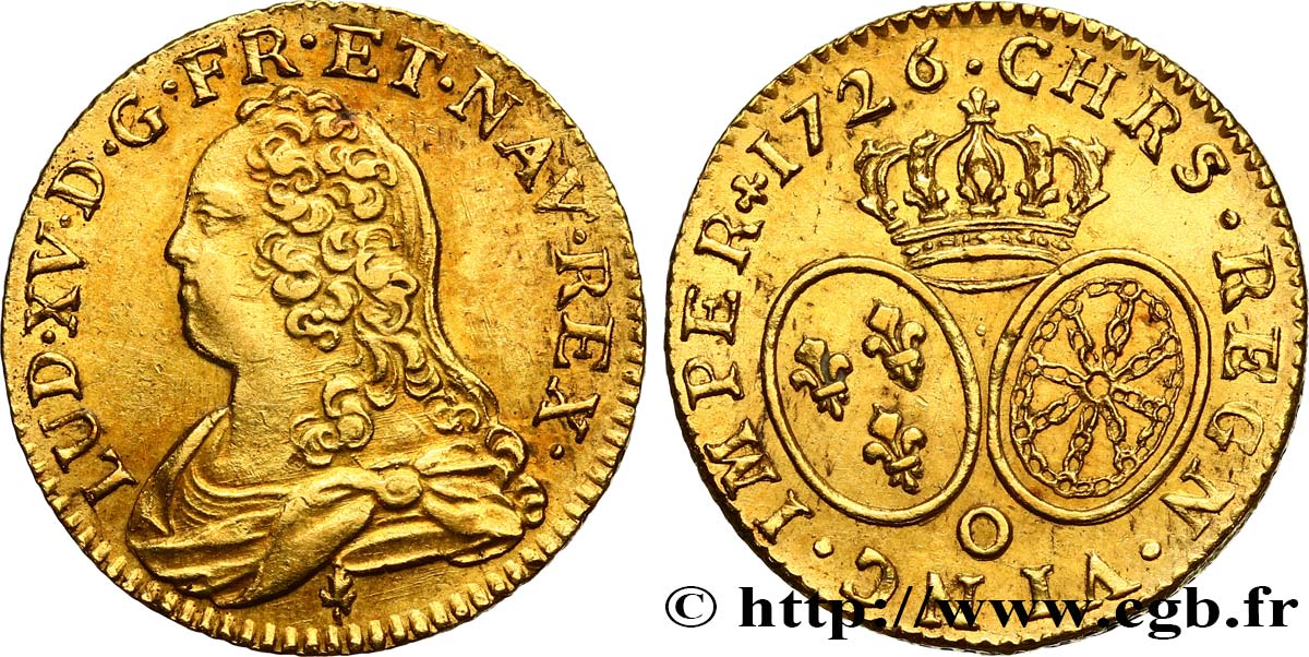 LOUIS XV DIT LE BIEN AIMÉ Louis d or aux écus ovales, buste habillé 1726 Riom TTB+/SUP