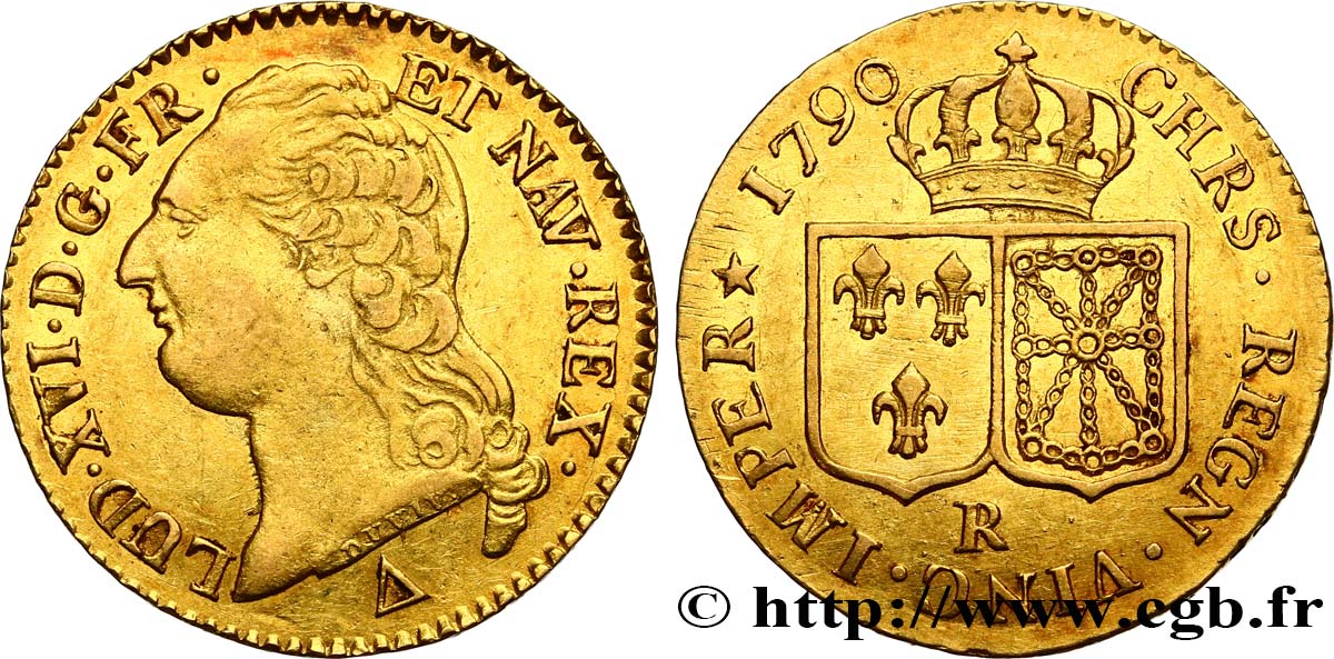 LOUIS XVI Louis d or aux écus accolés 1790 Orléans MBC/MBC+