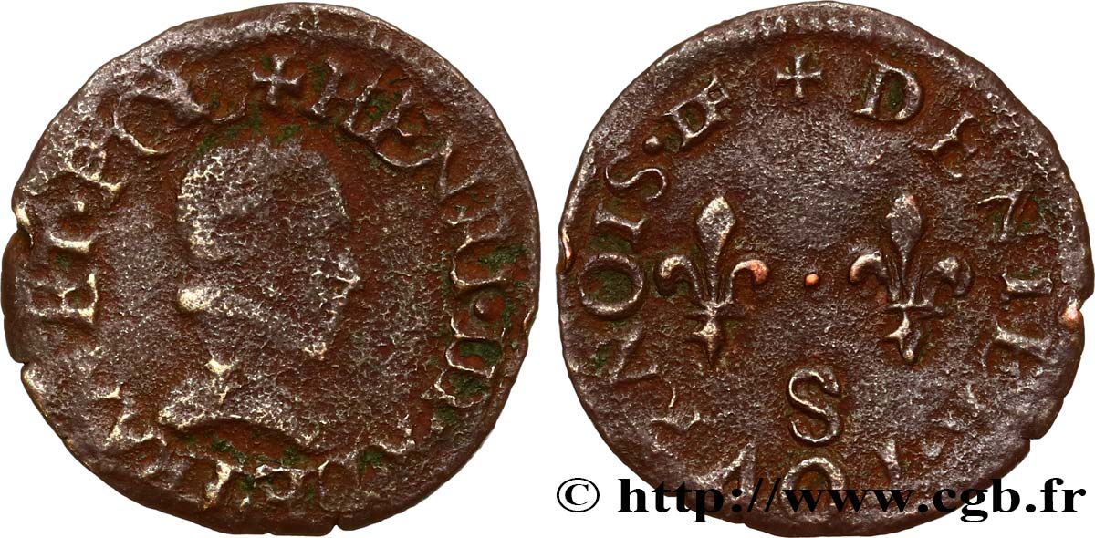 HENRI III Denier tournois, type de Troyes n.d. Troyes TB+