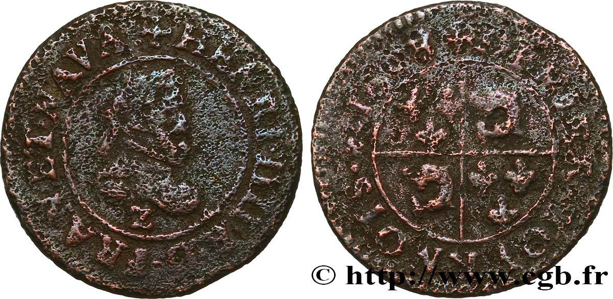HENRI IV LE GRAND Denier tournois au type du Dauphiné, frappé à Lyon au différent de Grenoble 1608 Lyon au différent de Grenoble TB