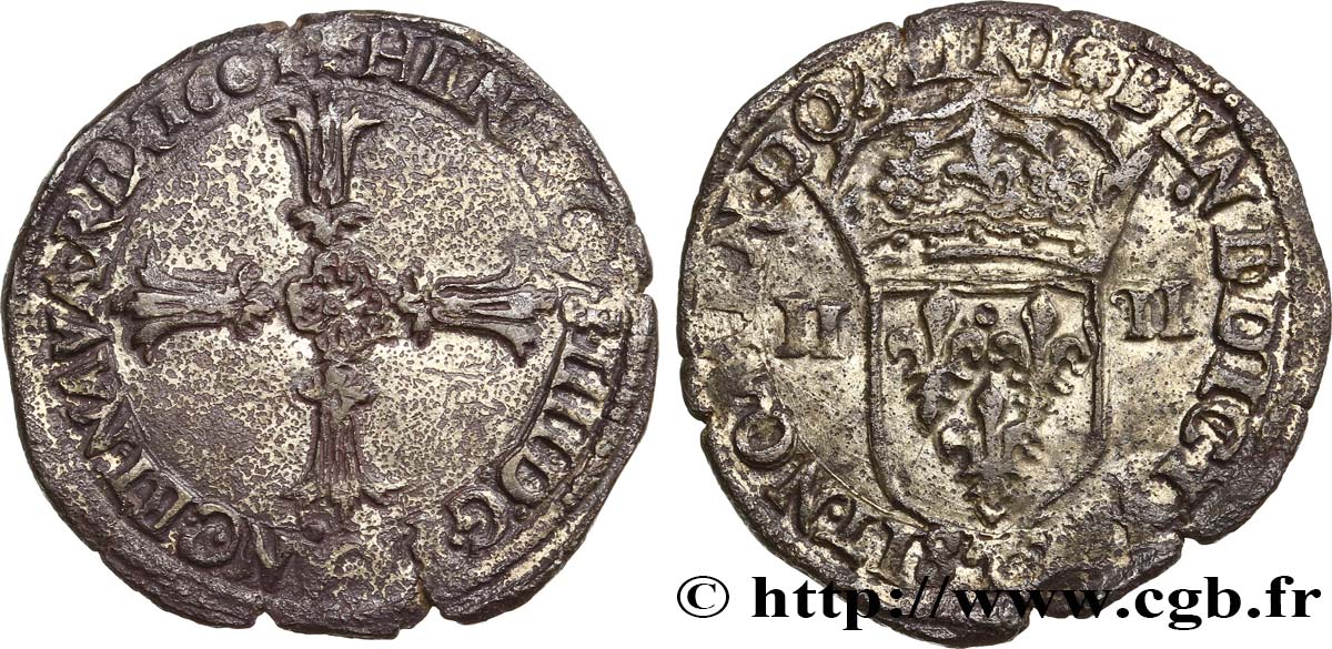HENRY IV Quart d écu, croix feuillue de face 1601 Nantes BC+