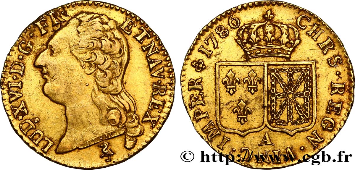 LOUIS XVI Louis d or aux écus accolés 1786 Paris XF